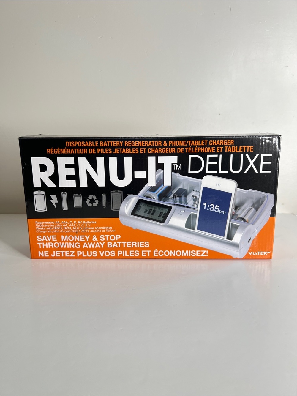 Viatek Renu-It Deluxe Battery Regenerator With Phone Stand & Tablet Charge Red
